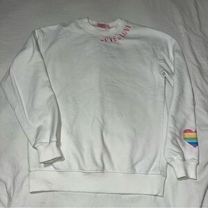 Vanderpump White Sweatshirt with Rainbow Heart and Love is Love Embroidery